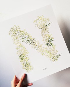 plakat litera N kwiaty polne 30cmx34cm