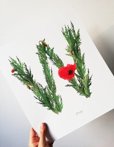 plakat litera W  kwiaty polne 30cmx34cm