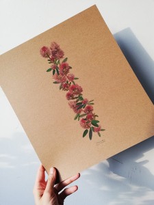 plakat litera I kwiaty polne 30cmx34cm papier brąz
