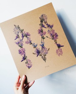 plakat litera M kwiaty polne 30cmx34cm papier brąz