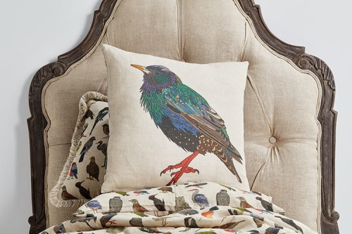 dwustronna poszewka na poduszkę Szpak wiosną 100% len LAS I NIEBO