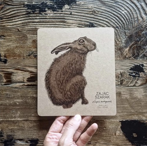 karta dekoracyjna Zając szarak 01 papier brąz LAS I NIEBO