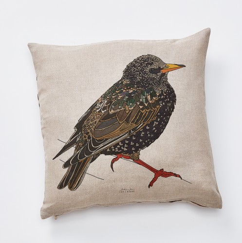 dwustronna poszewka na poduszkę Szpak jesienią 100% len LAS I NIEBO